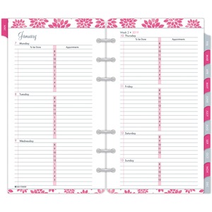 Day-Timer Pink Ribbon Personal Planner Refill - Weekly - 3.75" x 6.75" - January till December - 8:00 AM to 5:00 PM - 1 Week Per 2 Page(s) - White