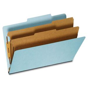 GLOBE-WEIS Colored Classification Folder - Legal - 8.5" x 14" - 2 Divider - 6 Fastener - 5 / Pack - 24pt. - Light Blue