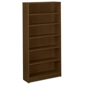 HON 1870 Series Bookcase With Square Edge - 36" x 11.5" x 73" - Particleboard, Hardboard - 6 x Shelf(ves) - Abrasion Resistant, Stain Resistant, Leveling Glide - Walnut