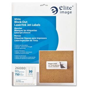Elite Image Block-out Label - 1" Width x 2.6" Length - 25/Sheet - Permanent - 750 / Pack - White