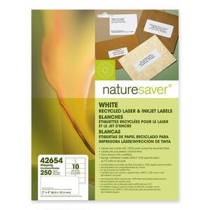 Nature Saver Shipping Label - 2" Width x 4" Length - 250 / Pack - White