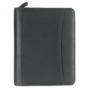 Franklin Covey Sedona Leather Zipper Binder - 5.5" x 8.5" - 1 Each - Black
