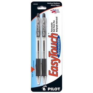 Pilot EasyTouch Retractable Ballpoint Pen - 0.7 mm Pen Point Size - Black Ink - Clear Barrel - 2 / Pack