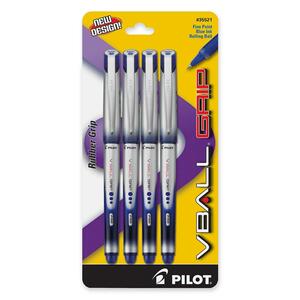 Pilot VBall Grip Rollerball Pen - Blue Ink - Blue Barrel - 4 / Pack
