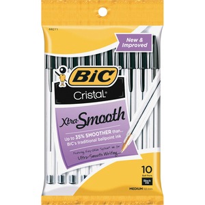 BIC Cristal Stick Ballpoint Pen - Black Ink - Clear Barrel - 10 / Bag