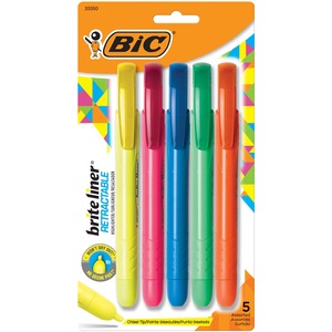 BIC Retractable Highlighter - Chisel Marker Point Style - Assorted Ink - 5 / Set