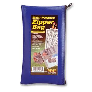 MMF Single-Pocket Wallet with Zipper - Currency Bag - 11" x 6" - Leather - 1 Each - Blue