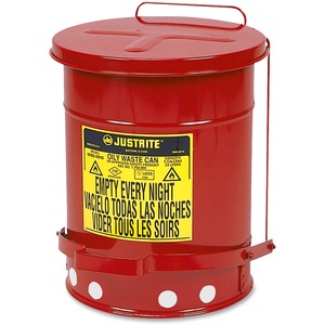 Justrite Oily Waste Can - 6gal Capacity - Round - 16" Height - 11.87" Diameter - Steel