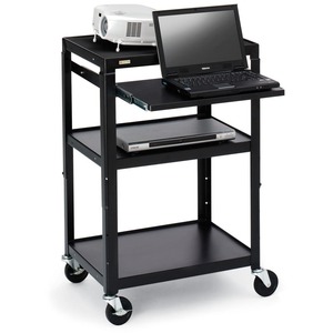 Bretford A2642NS-M4 Adjustable Height Presentation Cart - 3 Shelf - 4 x 4" Caster - Steel - 24" x 18" x 42" - Black