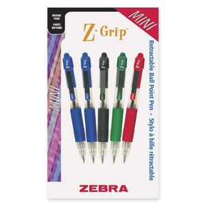 Zebra Pen Z-Grip Mini Ballpoint - 1 mm Pen Point Size - Assorted Ink - Clear Barrel - 5 / Pack