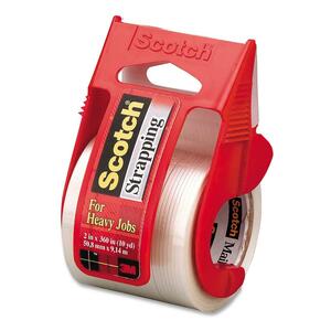 3M 50mmx9.1m Strapping Tape w/Dispenser - Click Image to Close