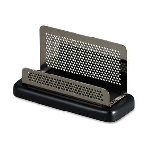 Rolodex Distinctions Pewter Business Card Holder - 6.35" x 4.75" x 4.76" - Wood, SteelBlack, Gunmetal