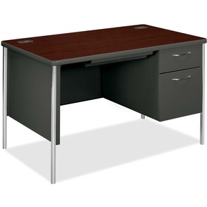 HON Mentor Series Pedestal Desk - 48" Width x 30" Depth x 29.5" Height - 1 Drawer - Single Pedestal on Right Side - Radius Edge - Mahogany