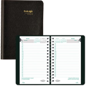 Rediform EcoLogix Daily Planner - 5" x 8" - January till December - 7:00 AM to 7:30 PM - 1 Day Per 1 Page(s) - Black