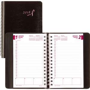 Rediform Pink Ribbon Essential Daily Planner - Daily - 5" x 8" - 7:00 AM to 7:30 PM - 1 Day Per 1 Page(s) - Pink, Black