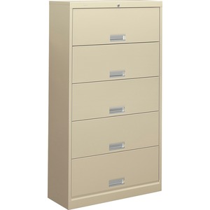 HON 600 Series File Cabinet with Receding Door - 36" x 13.75" x 64" - Steel - 5 x Shelf(ves) - Legal, Letter - Leveling Glide, Rust Resistant, Security Lock - Putty