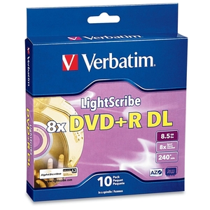 Verbatim LightScribe 8x DVD+R Double Layer Media - 8.5GB - 120mm Standard - 10 Pack Spindle