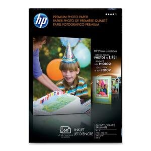 HP Premium Glossy Photo Paper - 4" x 6" - 64lb - Glossy - 60 x Sheet - White