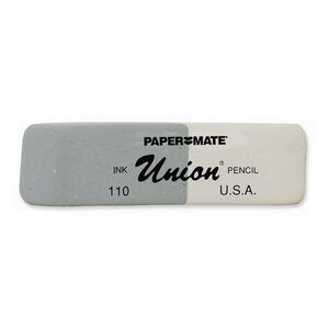 Paper Mate Union Ink and Pencil Eraser - Lead Pencil Eraser, Ballpoint Pen Eraser - Rubber - 1 Each - Gray, White