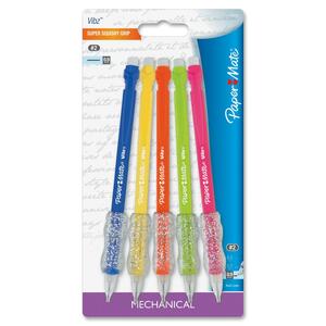 Paper Mate Vibz Mechanical Pencil - #2 Pencil Grade - 0.9 mm Lead Size - Black Lead - Blue Barrel, Purple Barrel, Green Barrel, Orange Barrel, Magenta Barrel - 5 / Pack