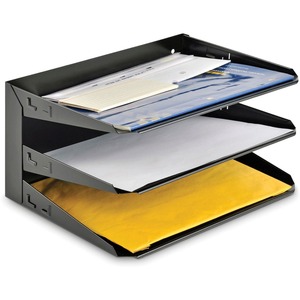 MMF Horizontal Desk File Tray - 12" x 12" x 8.75" - 3 Tier(s) - Steel - Black