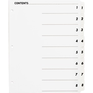 Sparco Quick Index Table Of Contents Divider - 8 x Divider - 8 x Tab Print-on - 24 / Set - White Divider