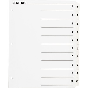 Sparco Quick Index Table Of Contents Divider - 10 x Divider - 10 x Tab Print-on - 24 / Set - White Divider