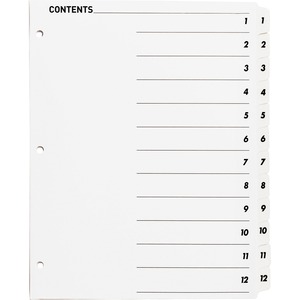 Sparco Quick Index Table Of Contents Divider - 12 x Divider - 12 x Tab Print-on - 24 / Set - White Divider