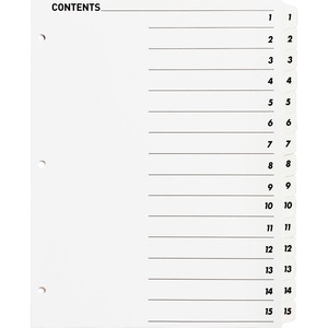 Sparco Quick Index Table Of Contents Divider - 15 x Divider - 15 x Tab Print-on - 24 / Set - White Divider