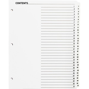 Sparco Table of Contents Index Divider - 31 x Divider - 31 x Tab Print-on - 1 Set - White Divider