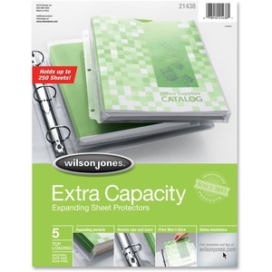 Wilson Jones Heavyweight Expanding Sheet Protector - 250 Sheet Capacity - 9" x 11" - Rectangular - For Presentation, Catalog, Magazine, Reference View Binder - Poly - 5 / Pack - Clear
