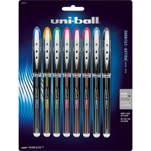 Sanford Vision Elite Rollerball Pen - 0.5 mm Pen Point Size - Assorted Ink - Black Barrel - 8 / Pack