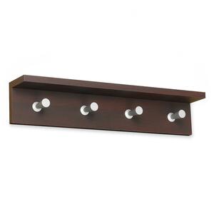 Safco Contempo Wall Rack - 4 Hook - Wood, Aluminum Hook - Mahogany