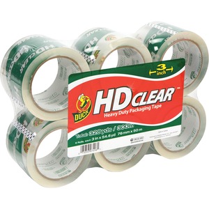 Duck HD Clear Extra Wide Packaging Tape - 3" Width x 55yd Length - 6 / Pack - Clear