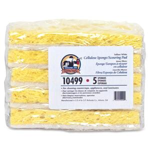 Genuine Joe Light-duty Sponge - 6.25" x 3.25" - 5 / Pack - Cellulose - Yellow, White