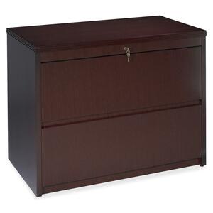Lorell 88000 Series Two Drawer Lateral File - 36" Width x 24" Depth x 29" Height - Fluted Edge - Mahogany
