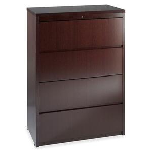 Lorell 88000 Series Four Drawer Lateral File - 36" Width x 24" Depth x 59" Height - 4 Drawer - Fluted Edge - Mahogany