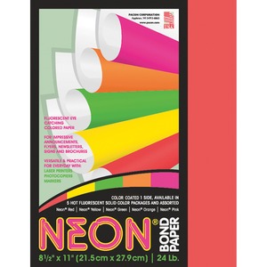 Pacon Neon Bond Paper - Letter - 8.5" x 11" - 24lb - 100 / Pack - Red