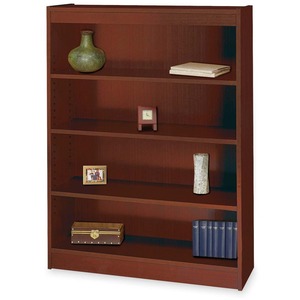 Safco Square Edge Veneer Bookcase - 36" x 12" x 48" - Particleboard - 4 x Shelf(ves) - Security Lock - Mahogany