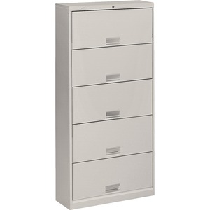 HON 600 Series File Shelf - 36" x 13.75" x 64" - Steel - 5 x Shelf(ves) - Letter - Security Lock, Leveling Glide, Rust Resistant - Light Gray