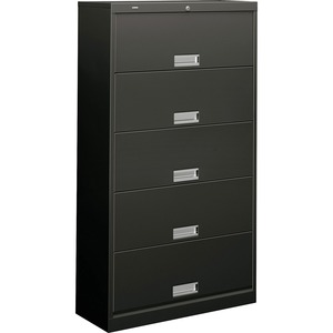 HON 600 Series File Shelf - 36" x 13.75" x 64" - Steel - 5 x Shelf(ves) - Letter - Security Lock, Leveling Glide, Rust Resistant - Charcoal
