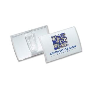 Durable Click-Fold Convex Badge with Molded Clip - 3.75" x 2.25" - PolypropyleneClear