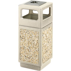 Safco Canmeleon 9470 Waste Receptacle Ash/Urn Side Open - 15gal Capacity - Square - 33" Height x 13.75" Width x 13.75" Depth - Plastic, Stone, Stainless Steel - Tan
