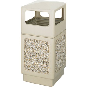 Safco Canmeleon Side Open Aggregate Receptacle - 38gal Capacity - Square - 39" Height x 18.25" Width x 18.25" Depth - Plastic, Stone - Tan
