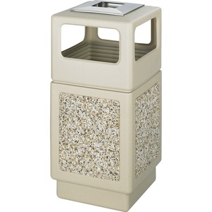 Safco Canmeleon Aggregate Side Open Receptacle with Ash Urn - 38gal Capacity - Square - 39" Height x 18.25" Width x 18.25" Depth - Plastic, Stone, Stainless Steel - Tan