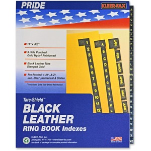 Kleer-Fax Preprinted Gold Stamped Tab Index Divider - 26 x Tab Printed A to Z - 8.5" x 11" - 1 Set - Buff Divider - Black Tab
