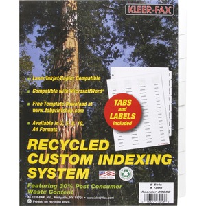 Kleer-Fax HiTech Custom Indexing System - 8 x Tab - 8.5" x 11" - 5 / Pack - White Divider - Clear Tab