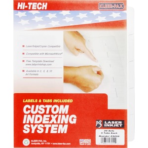 Kleer-Fax HiTech Custom Indexing System - 5 x Tab - 5 Tab(s)/Set - 8.5" x 11" - 25 Set - White Divider - Clear Tab