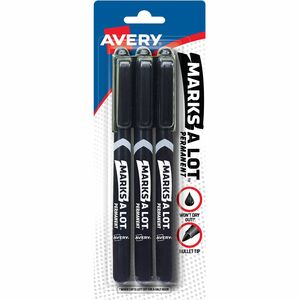 Avery Dennison Marks-A-Lot Pen Style Permanent Marker - Point Marker Point Style - Black Ink - Black Barrel - 3 / Pack