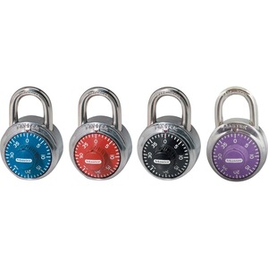 Master Lock Colored Dial Combination Padlock - 3 Digit - Stainless Steel Body, Steel Shackle - Black, Red, Purple, Blue